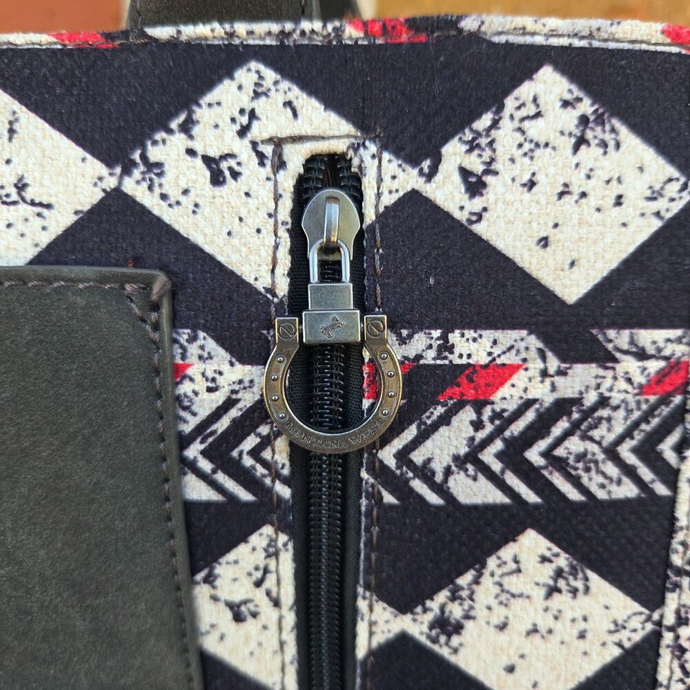 Montana West Aztec Canvas Tote Bag Western Boho Crossbody Black Red - Picture 4 of 8